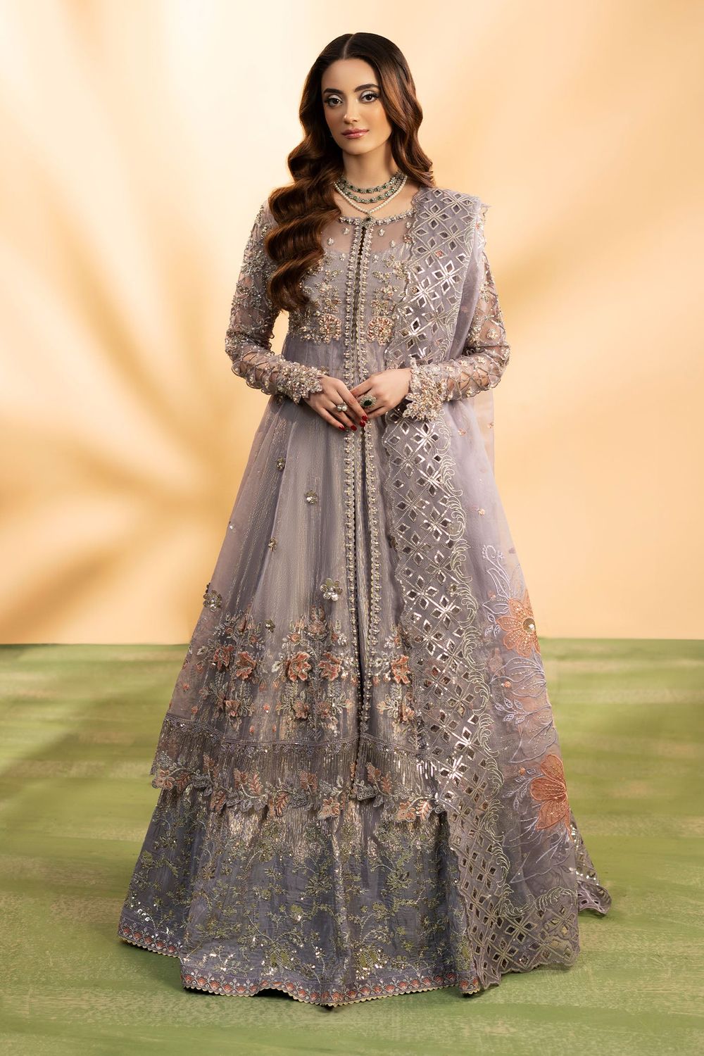 Lilac Embroidered Organza Pakistani Wedding Dress Online in Dubai UAE Abudhabi Ajman Sharjah