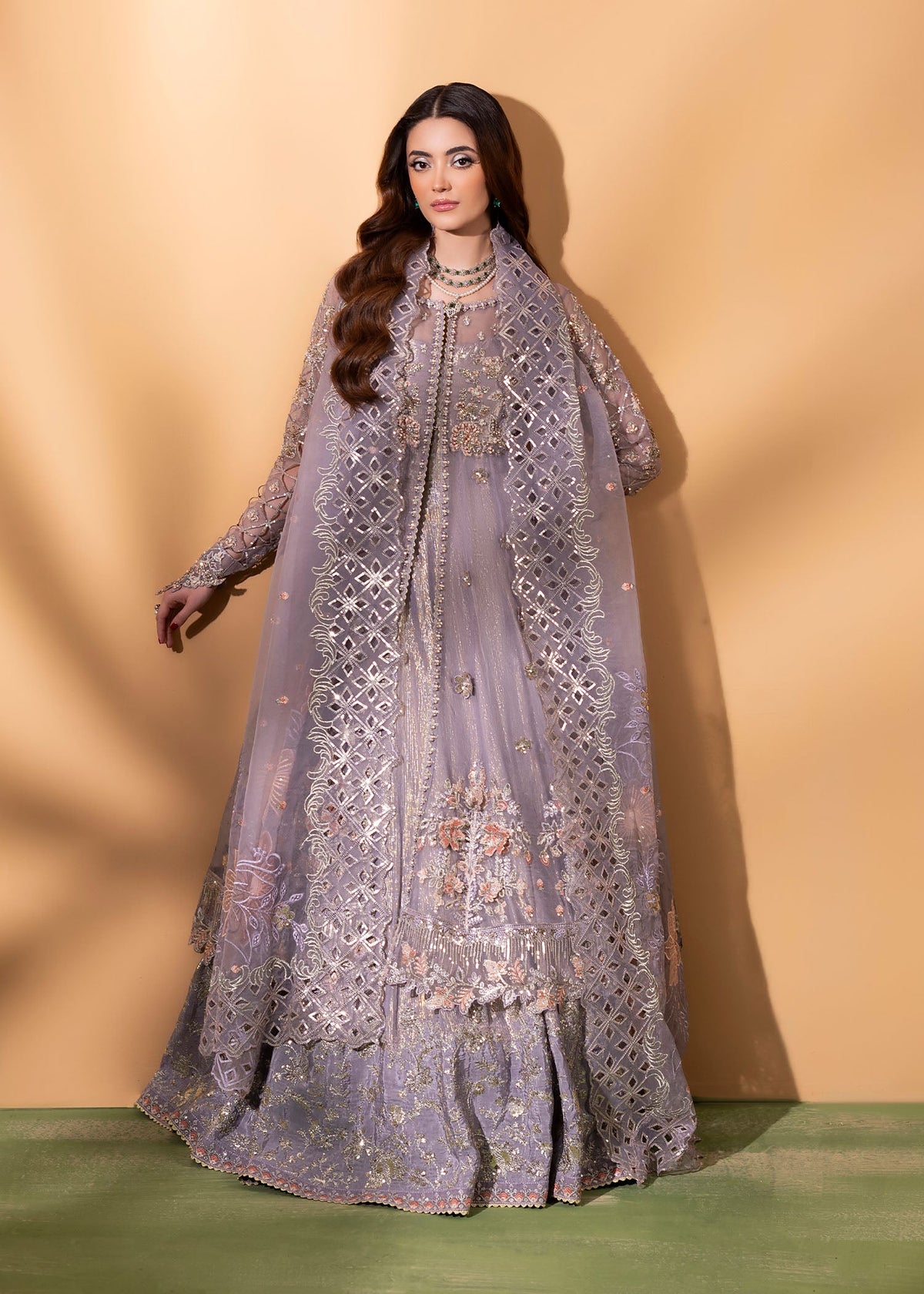 Lilac Organza High Low Maxi Pakistani Clothes Online in Sri Lanka India Australia