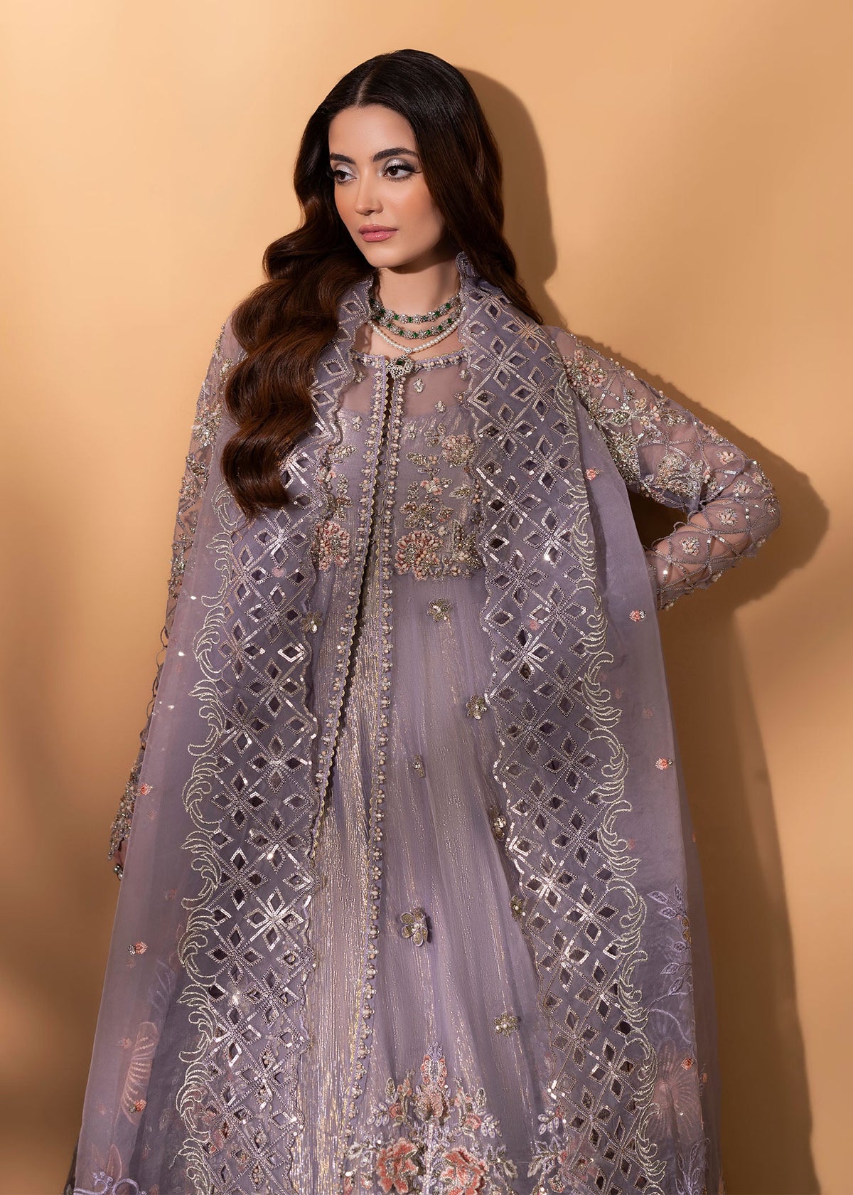 Lilac Organza Maxi with Dupatta Pakistani Suit Online in Dubai UAE Abudhabi Ajman Sharjah