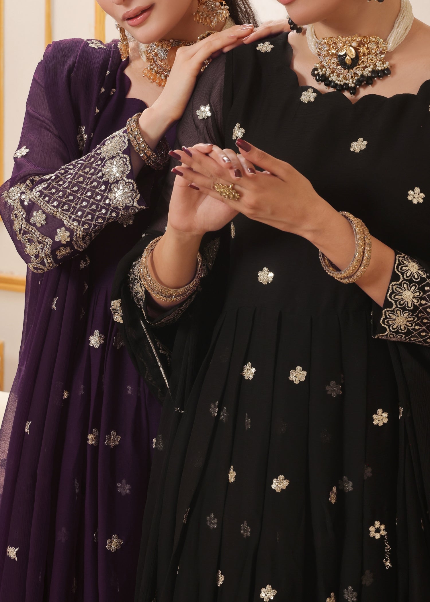 Embellished Chiffon Egg Plant Pishwas Online in UK USA Canada
