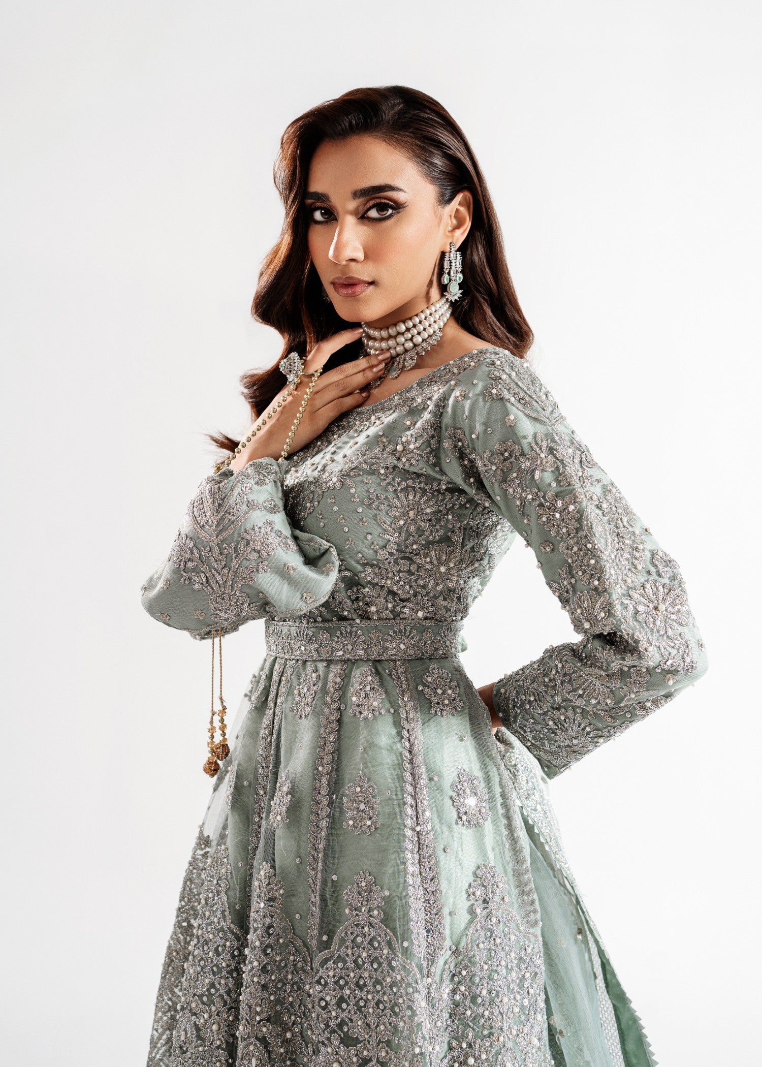 Embellished Chiffon Flared Maxi Pakistani Suit Online in Sri Lanka India Australia