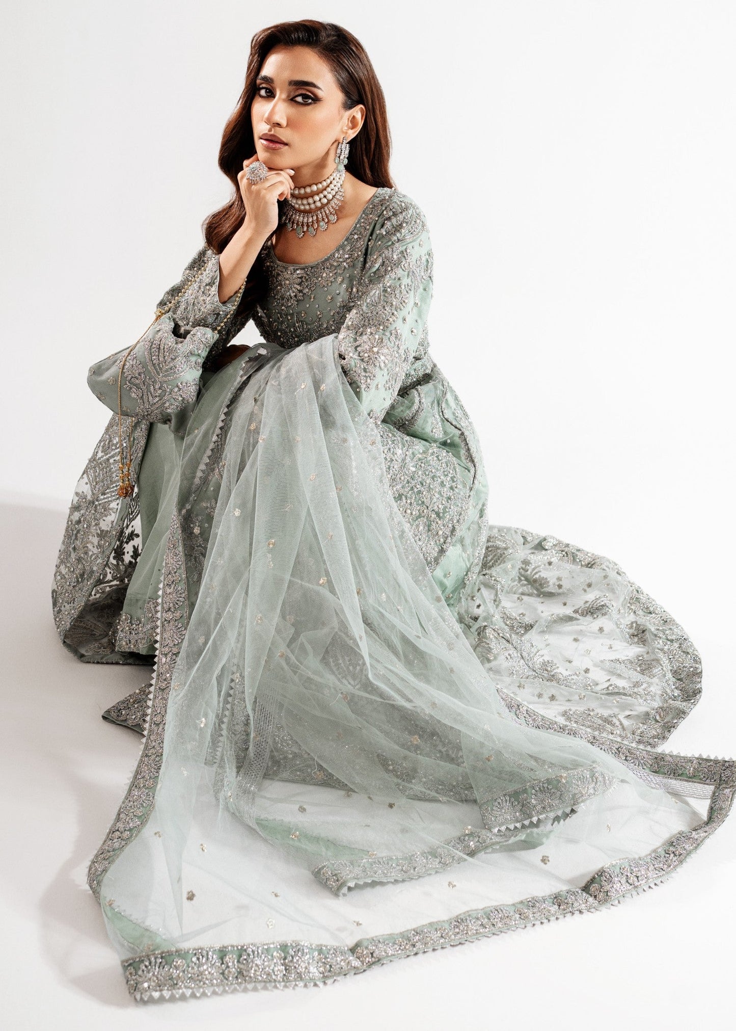 Embellished Chiffon Flared Maxi Wedding Guest Wear Online in UK USA Canada