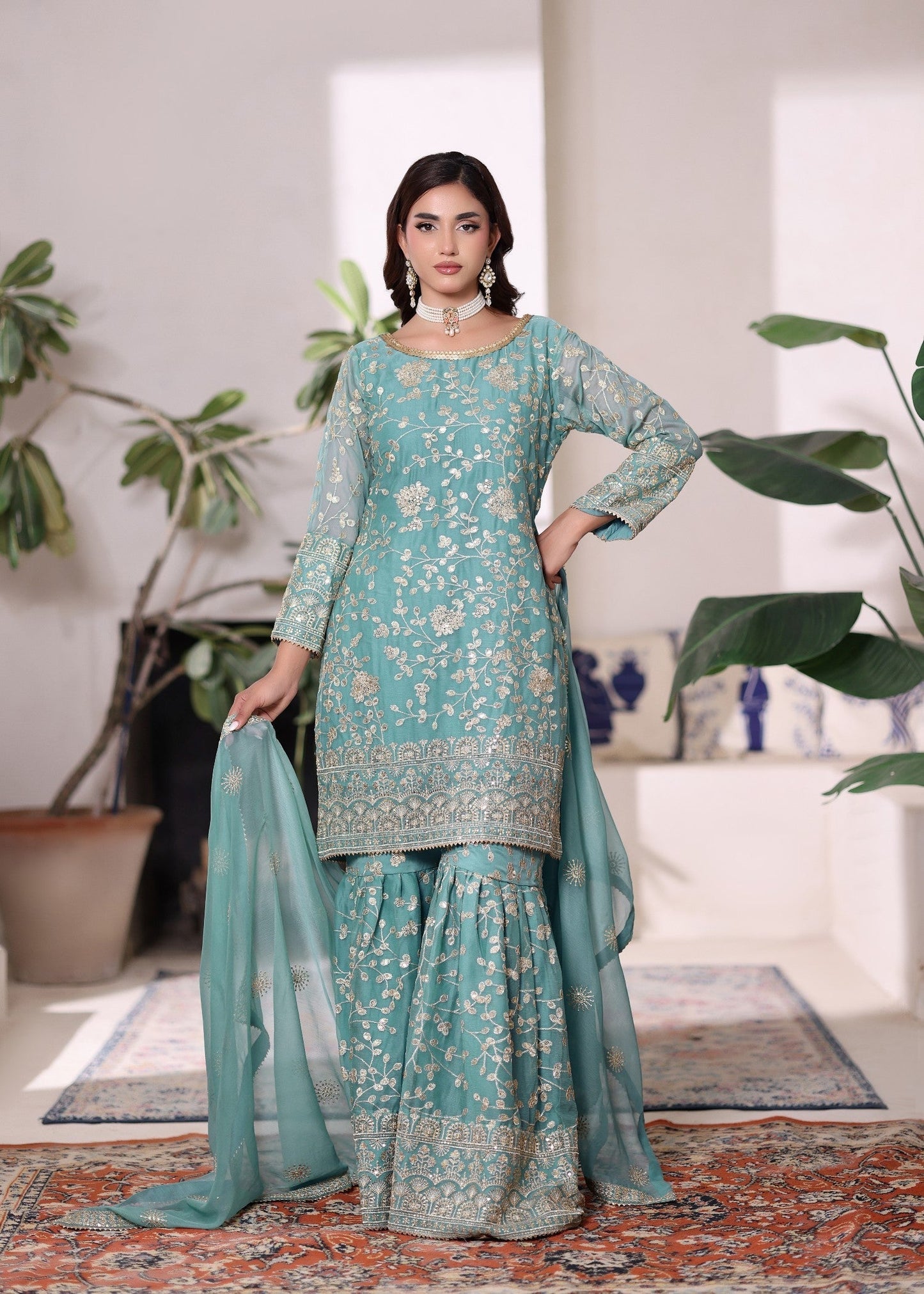 Embellished Chiffon Gharara for Women Online in KSA Riyadh Saudi Arabia Oman Bahrain Qatar