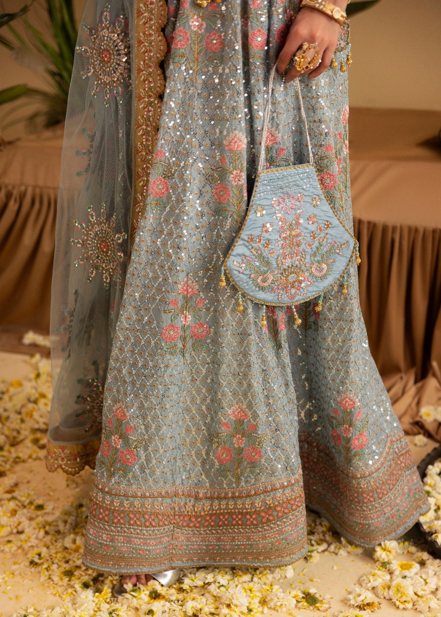 Embellished Chiffon Powder Blue Salwar Kameez Online in Dubai UAE Abudhabi Ajman Sharjah