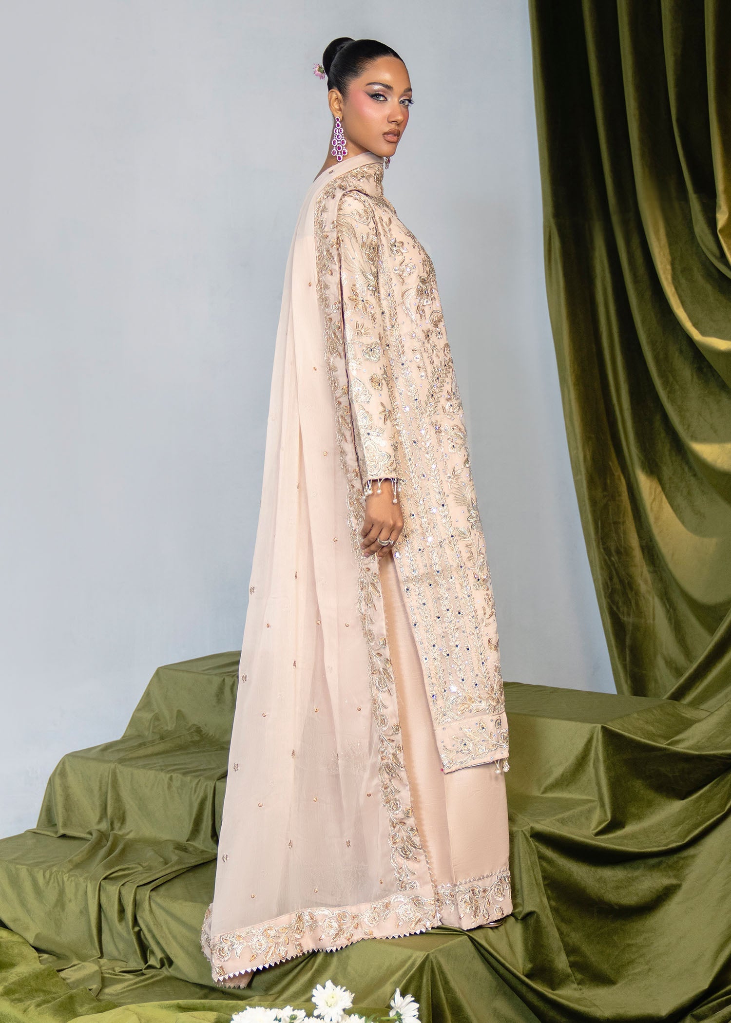 Embellished Cream Charmuse Suit for Women Online in Dubai DXB UAE Abudhabi Meena Bazaar