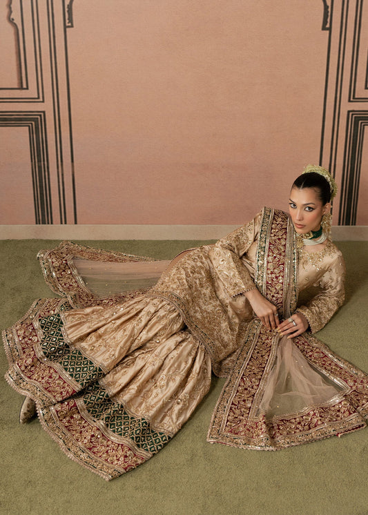 Embellished Cream Organza Pakistani Wedding Suit Online in KSA Riyadh Saudi Arabia Oman Bahrain Qatar