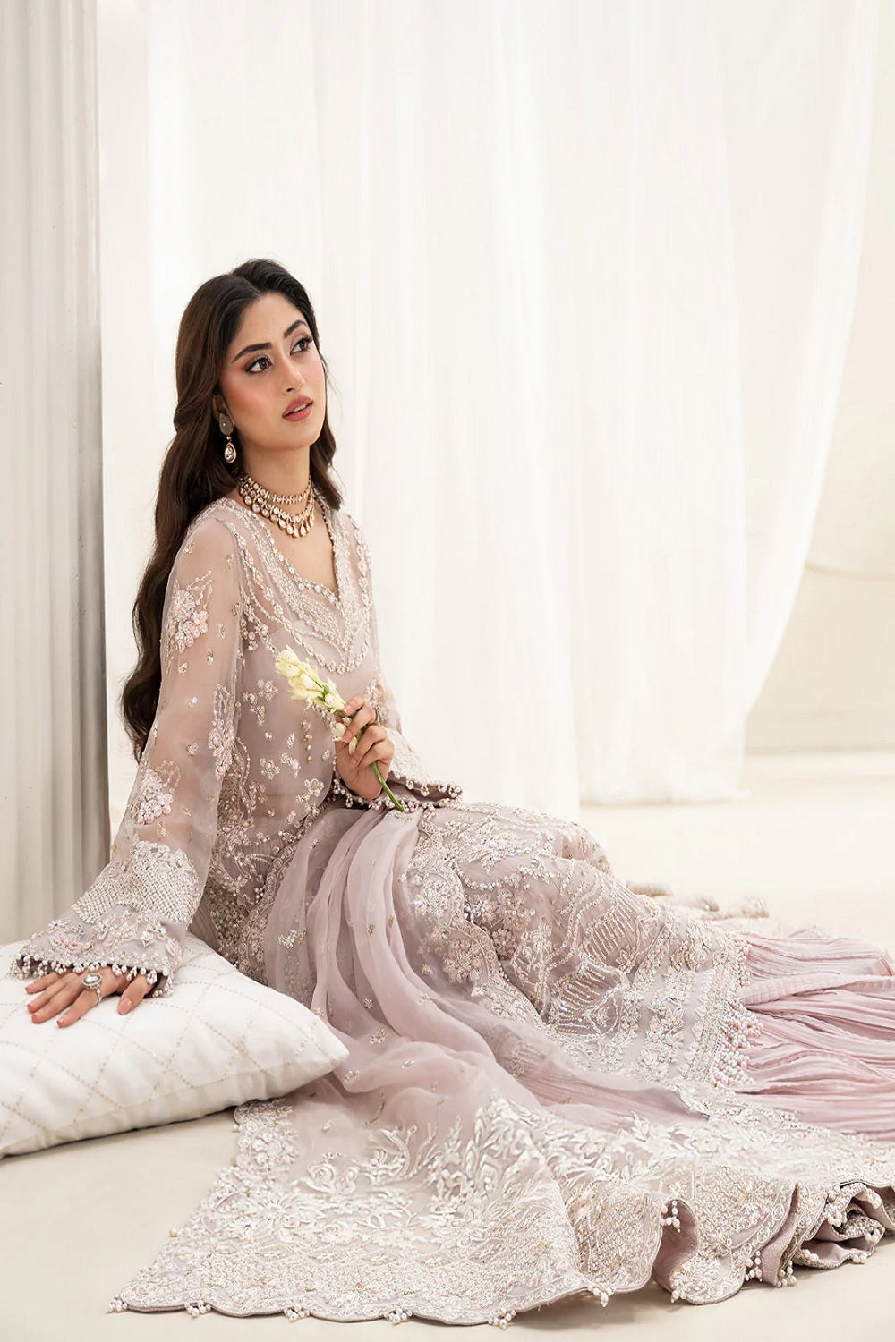 Embellished Dusty Rose Organza Pakistani Outfit Online in Sri Lanka India Australia
