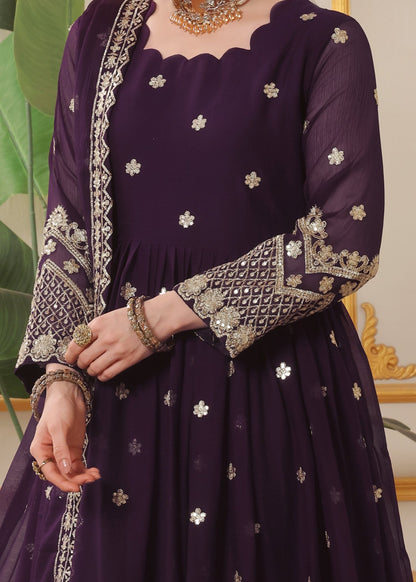 Embellished Egg Plant Chiffon Straight Trouser Suit Online in Dubai DXB UAE Abudhabi Meena Bazaar