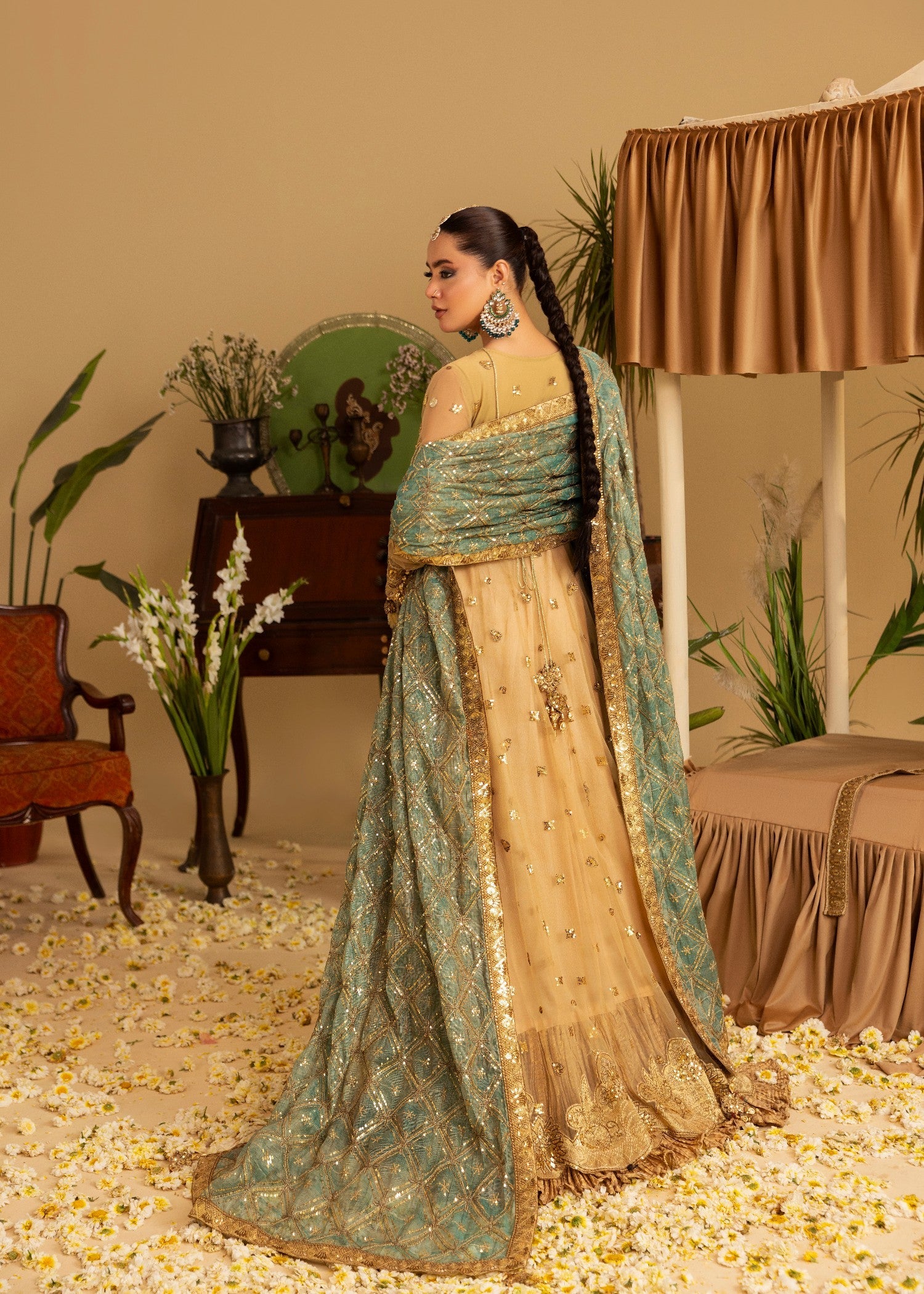 Embellished Gold Net Pakistani Wedding Outfit Online in Sri Lanka India Australia