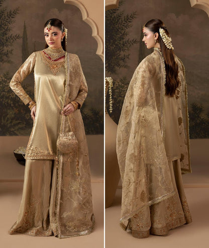 Embellished Gold Silk Sharara Gharara Online in Dubai UAE Abudhabi Ajman Sharjah