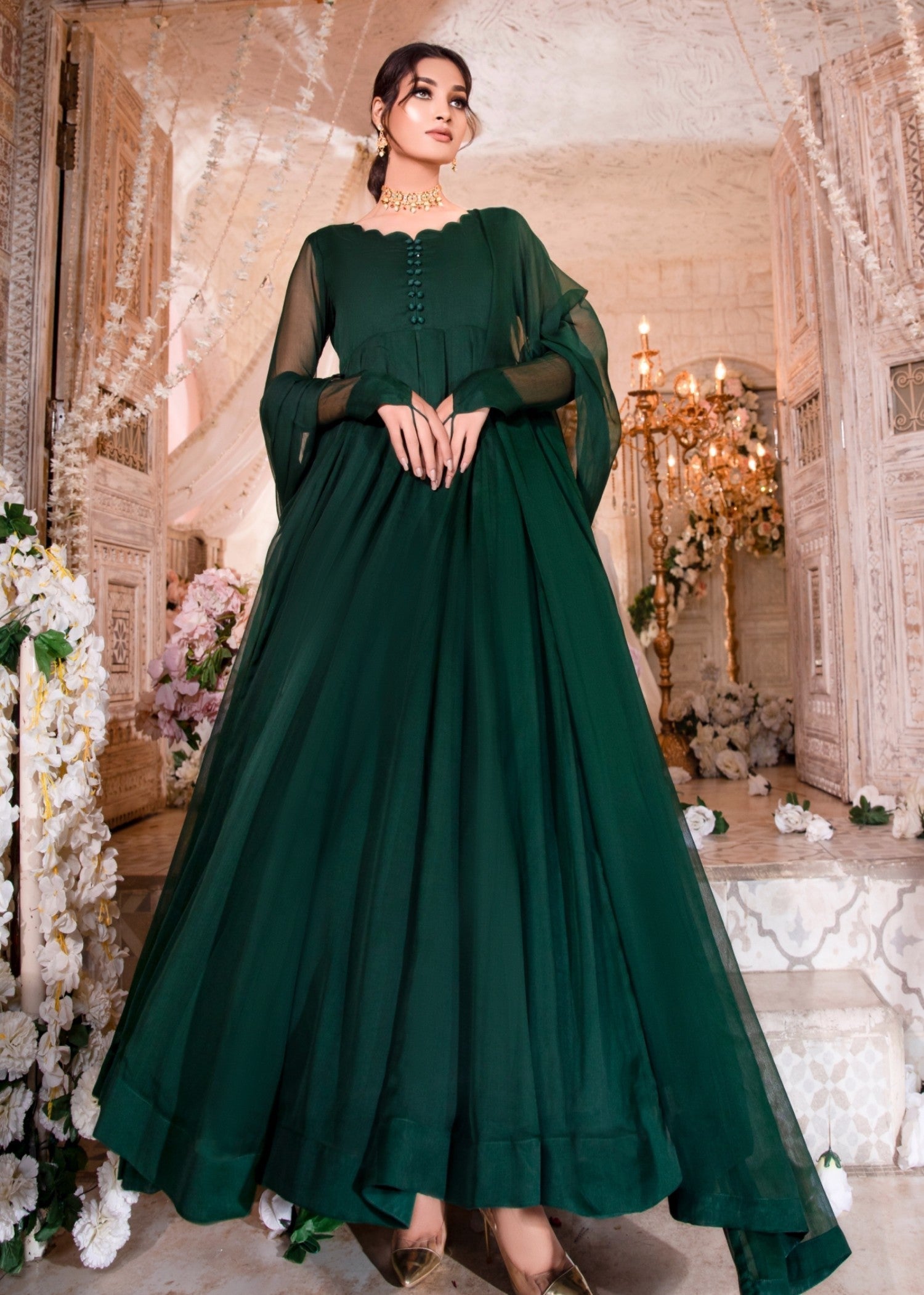 Embellished Green Chiffon 2 Piece Suit Online in Dubai DXB UAE Abudhabi Meena Bazaar