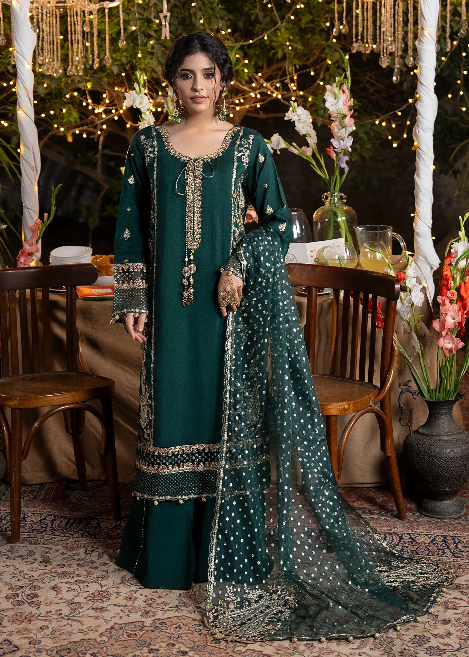 Embellished Green Organza Dupatta Kurta Online in Sri Lanka India Australia