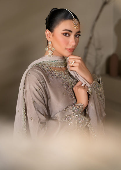 Embellished Grey Raw Silk Pakistani Suit Online in Dubai DXB UAE Abudhabi Meena Bazaar