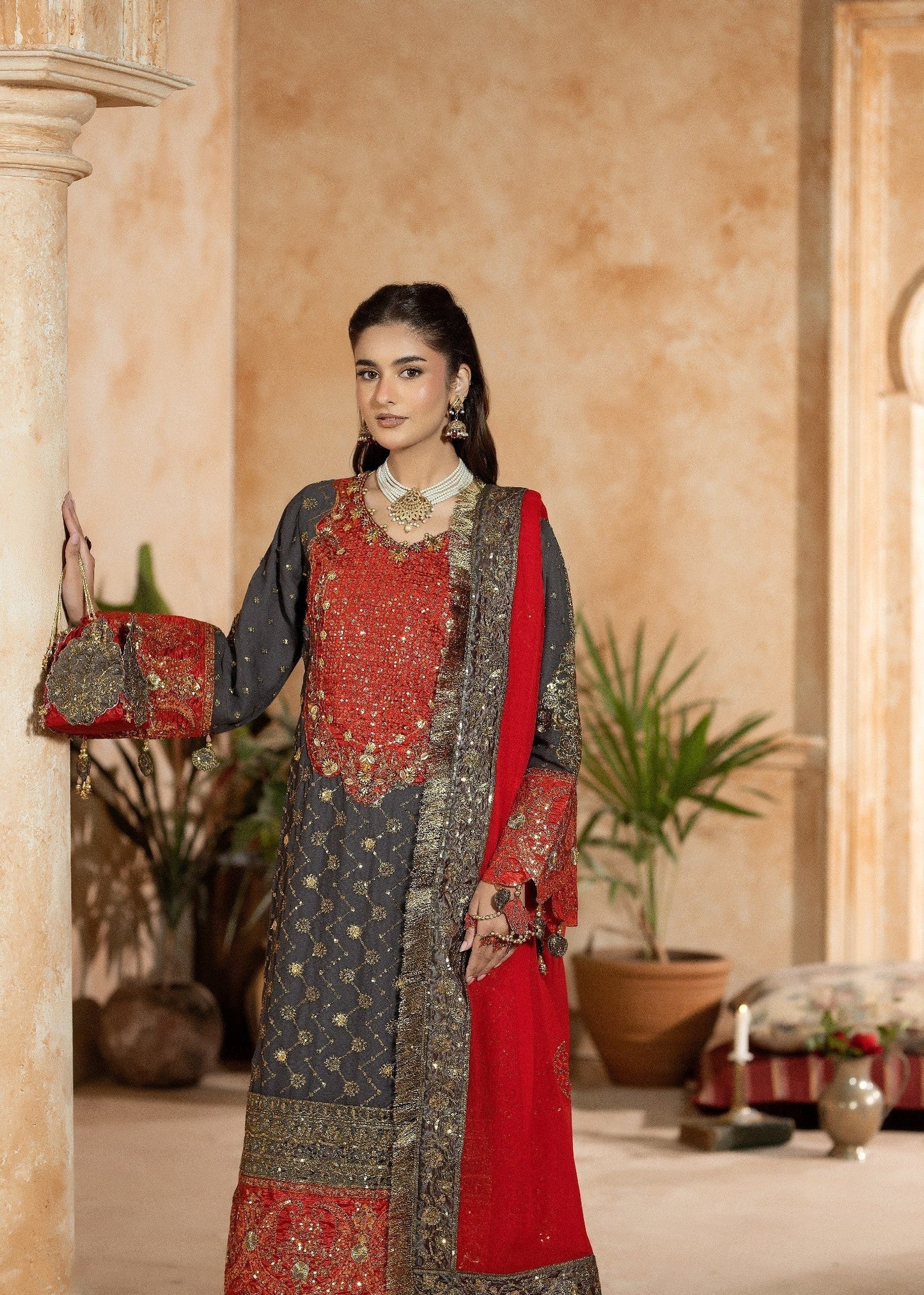 Embellished Grey Sharara Gharara Online in Dubai DXB UAE Abudhabi Meena Bazaar