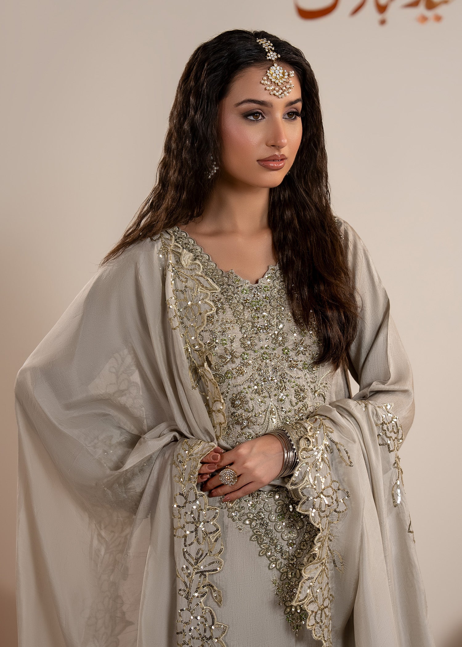 Embellished Grey Silk Organza Sharara Online in Dubai DXB UAE Abudhabi Meena Bazaar