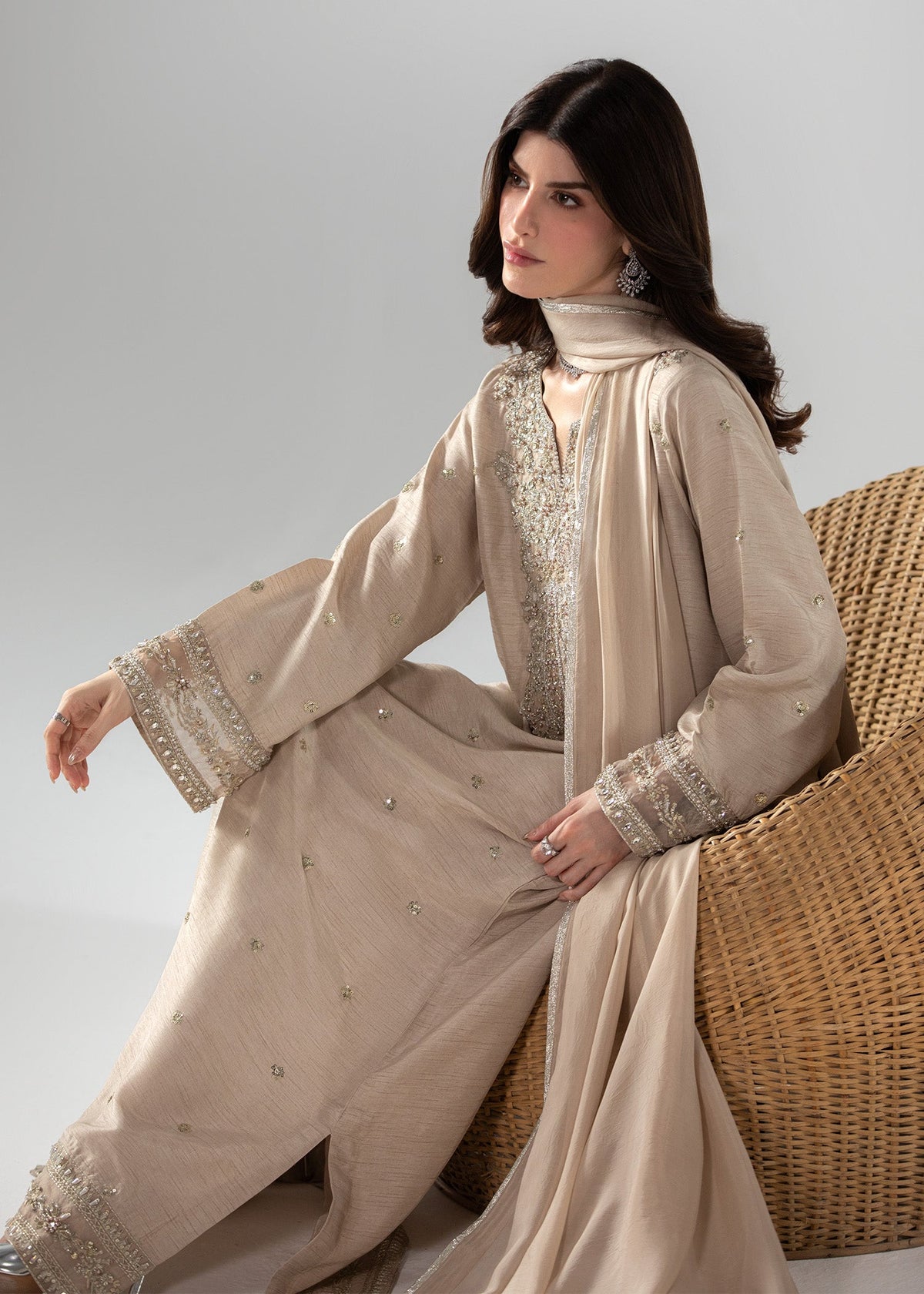 Beige Embroidered Kaftan Salwar Kameez Online in UK USA Canada