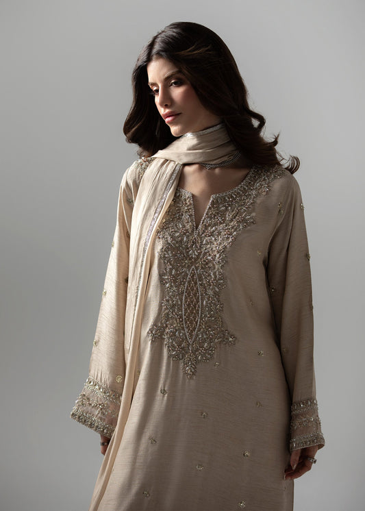 Beige Embroidered Kaftan Shalwar Kameez Online in Dubai DXB UAE Abudhabi Meena Bazaar