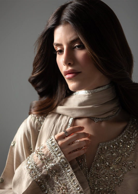 Beige Raw Silk Kaftan Pakistani Designer Suits Online in Sri Lanka India Australia
