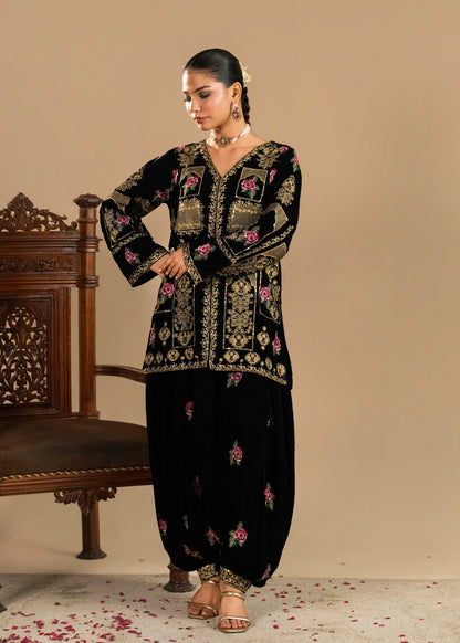 Black Embroidered Velvet Salwar Suit for Women Online in Dubai UAE Abudhabi Ajman Sharjah