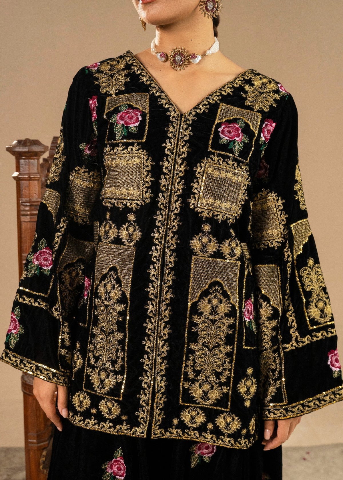 Black Velvet Embroidered Shalwar Kameez Winter Wear Online in UK USA Canada