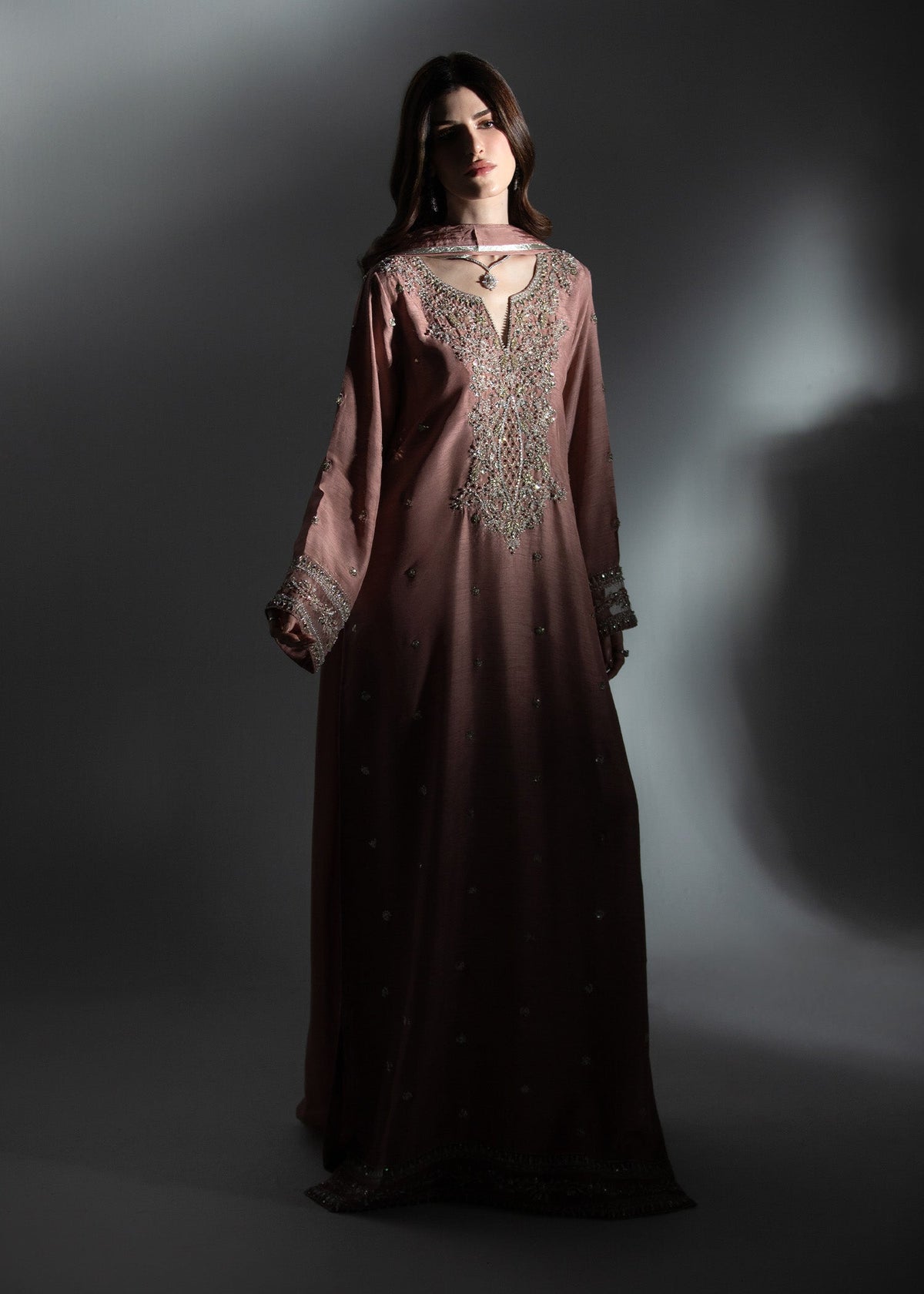 Festive Pink Raw Silk Kaftan with Dupatta Online in Sri Lanka India Australia