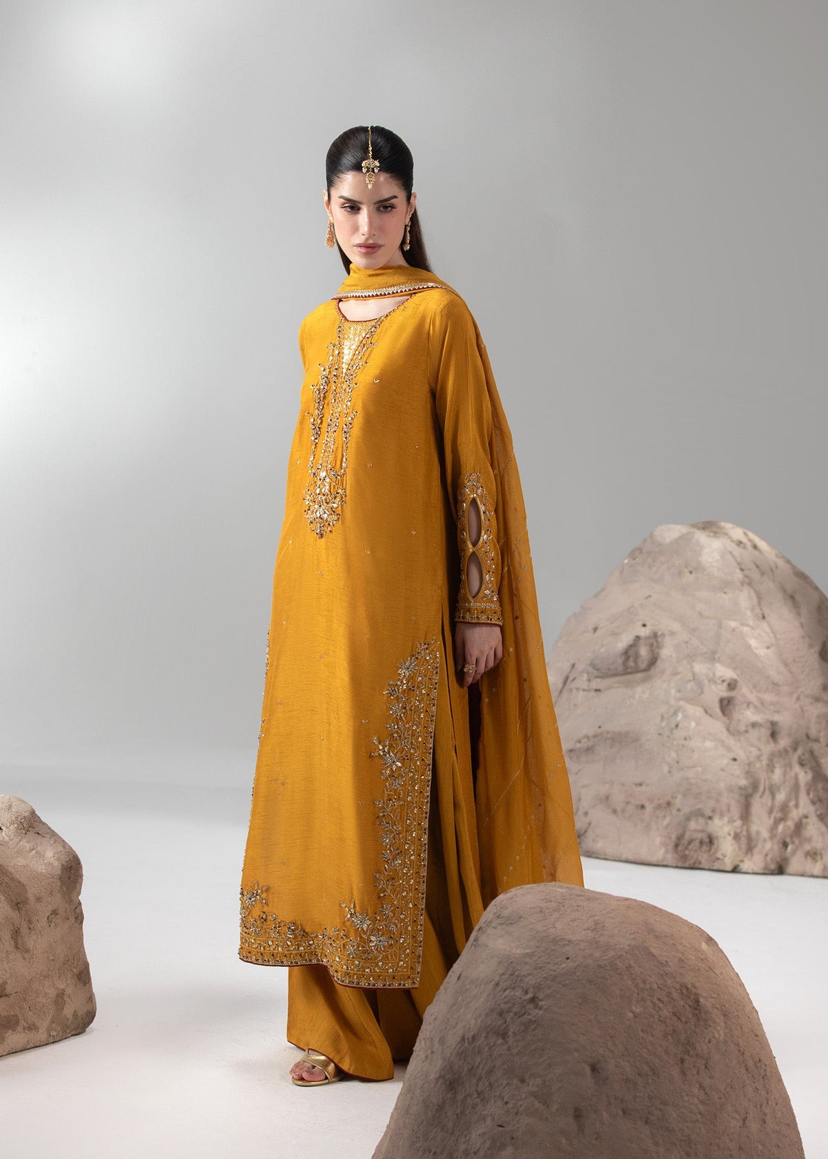 Ladies Mustard Raw Silk Designer Salwar Suit Online in UK USA Canada
