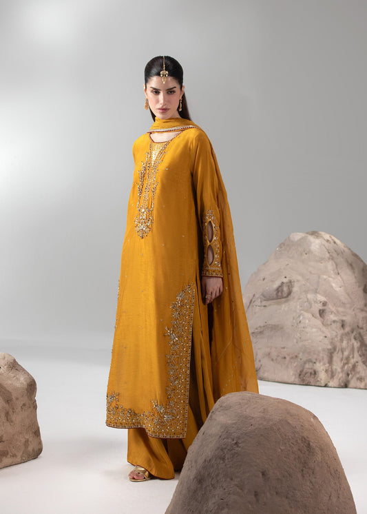 Ladies Mustard Raw Silk Designer Salwar Suit Online in UK USA Canada