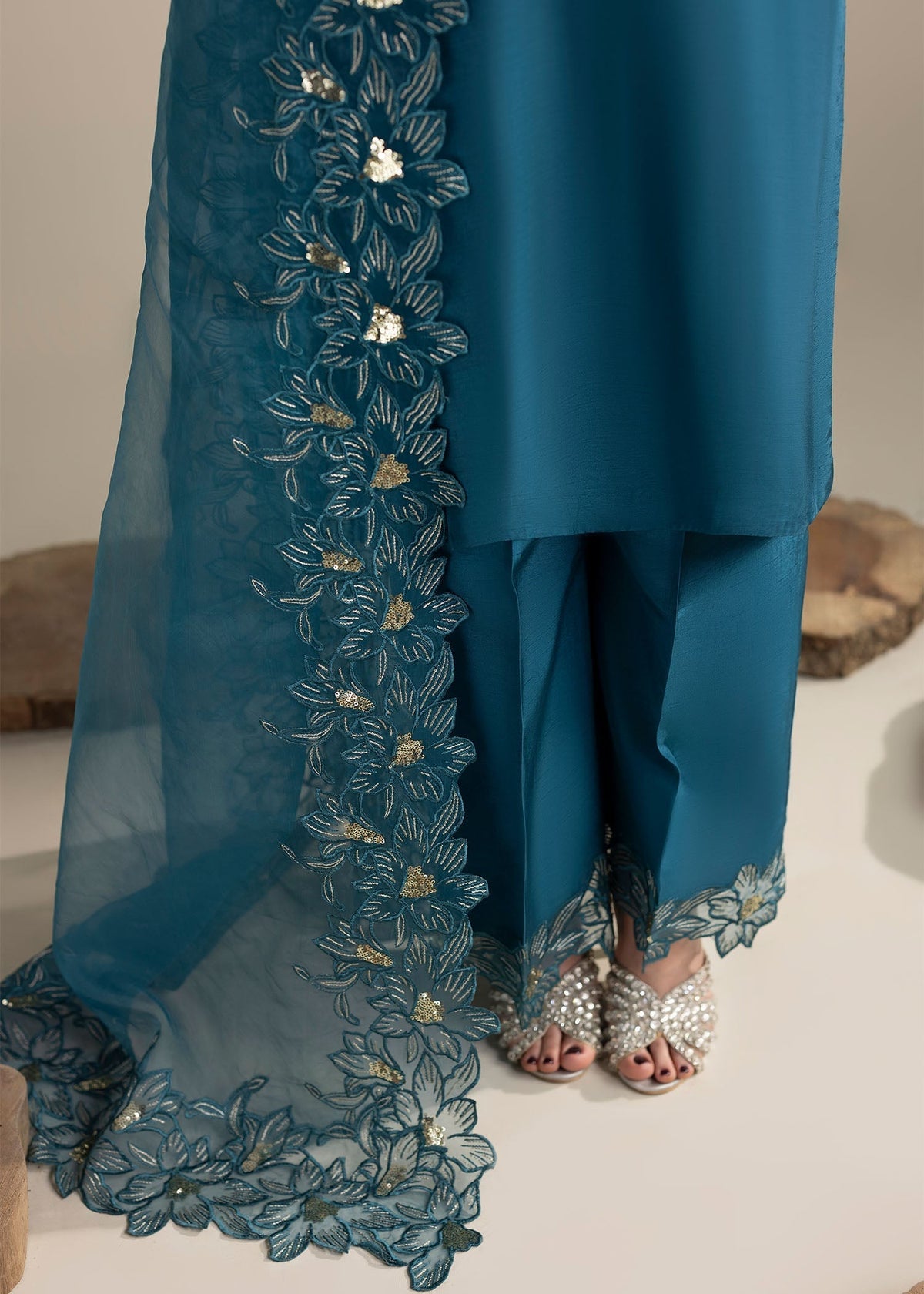 Ladies Teal Raw Silk Designer Salwar Suit Online in UK USA Canada