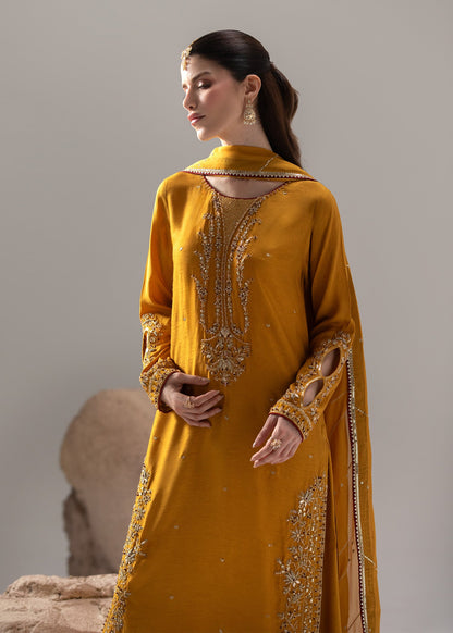 Mustard Raw Silk Embellished Pakistani Designer Suit Online in Dubai DXB UAE Abudhabi Meena Bazaar