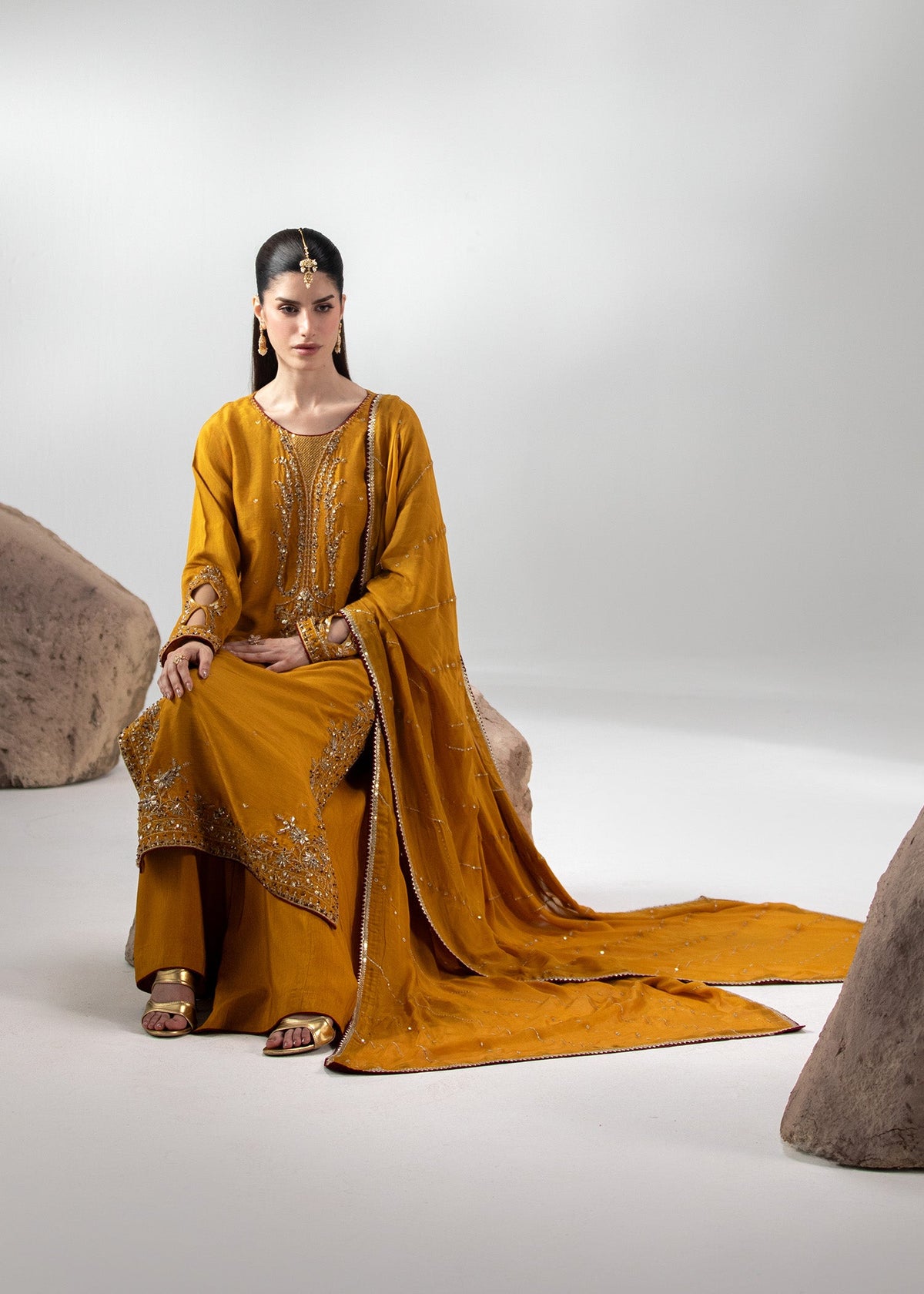 Mustard Embellished Raw Silk Salwar Kameez Online in KSA Riyadh Saudi Arabia Oman Bahrain Qatar