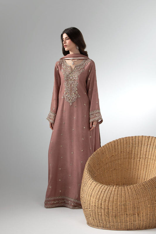 Pink Embroidered Raw Silk Kaftan Online in Dubai UAE Abudhabi Ajman Sharjah