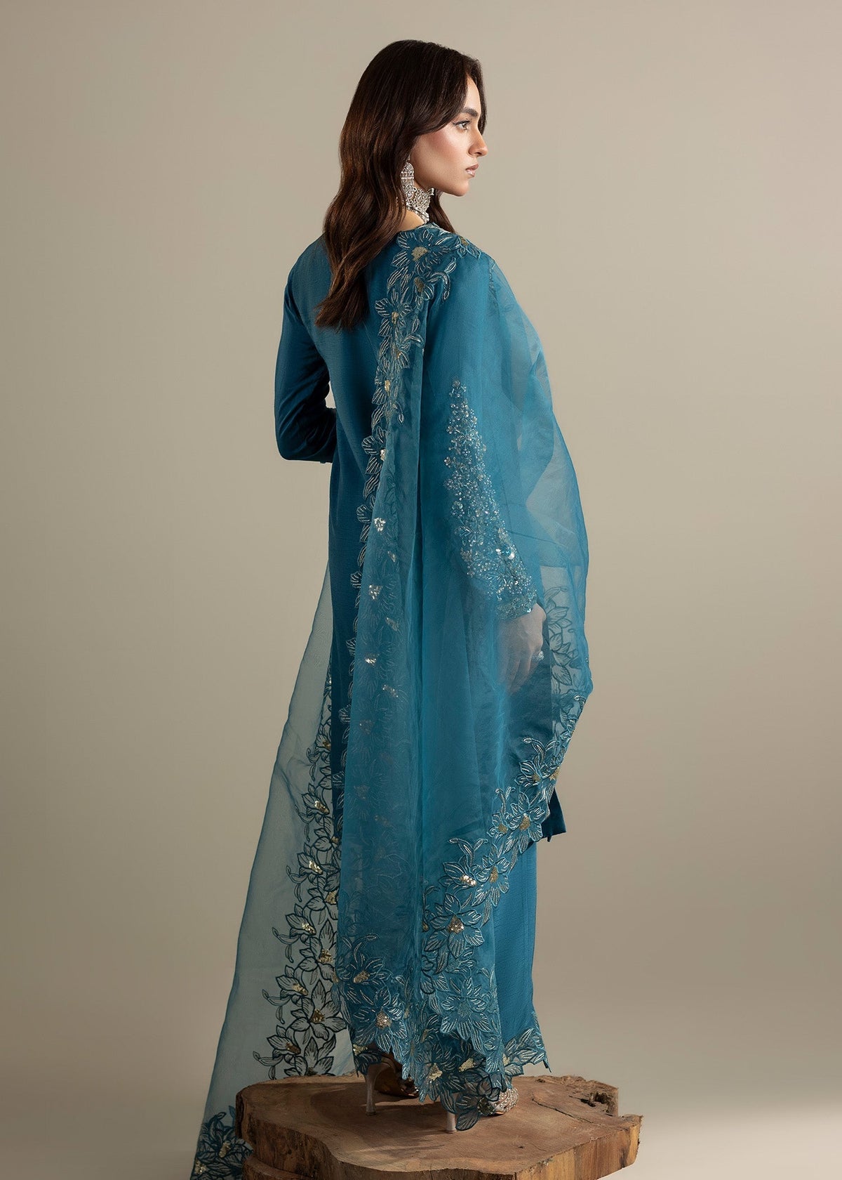 Teal Embroidered Raw Silk Ladies Salwar Kameez Online in UK USA Canada