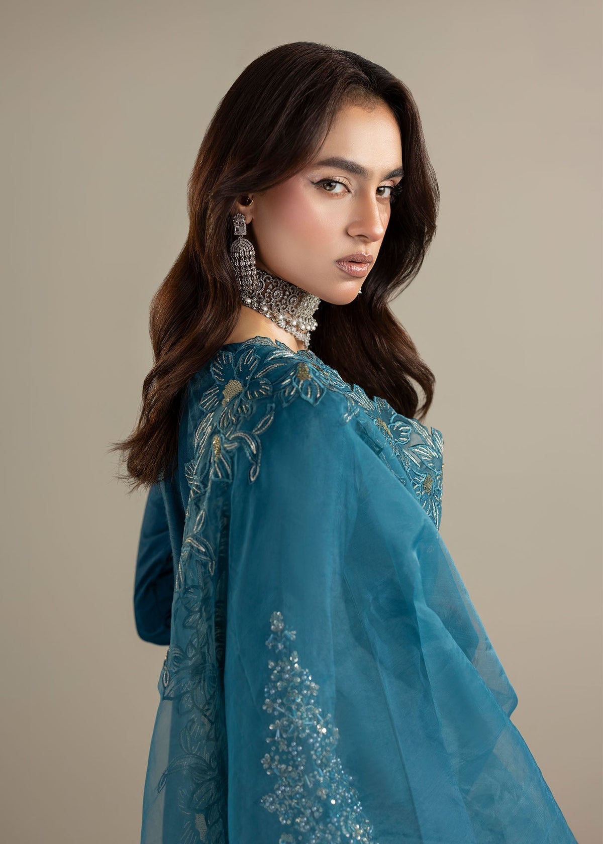 Teal Embellished Raw Silk Partywear Suit Online in Sri Lanka India Australia
