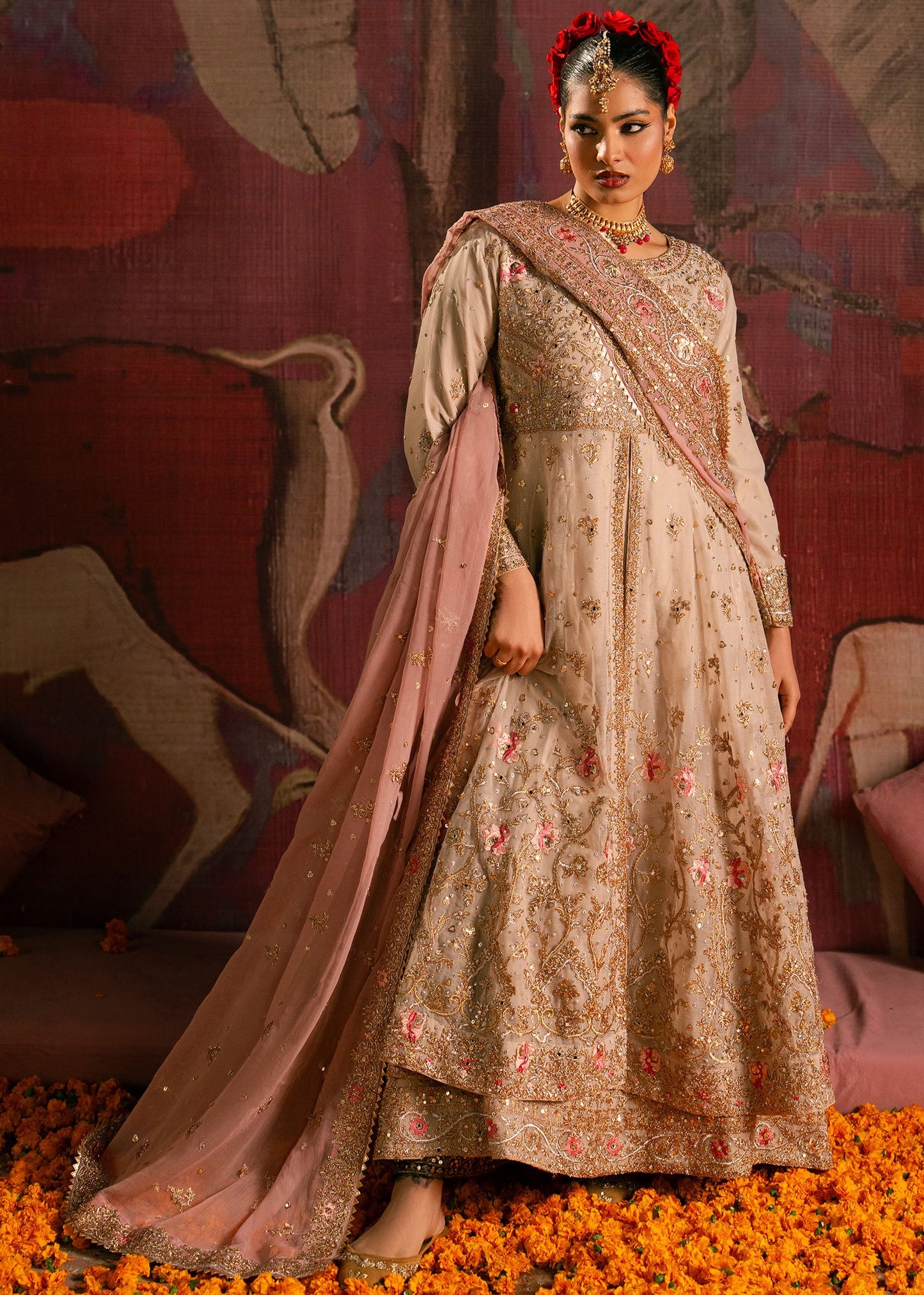 Embellished Ivory Chiffon Wedding Guest Wear Suit Online in Dubai DXB UAE Abudhabi Meena Bazaar