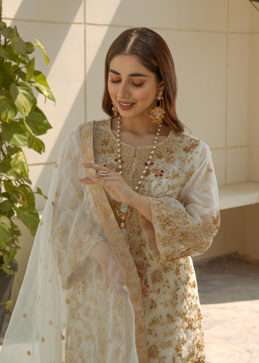 Embellished Ivory Organza Jacket and Trouser Set Online in Sri Lanka India Australia