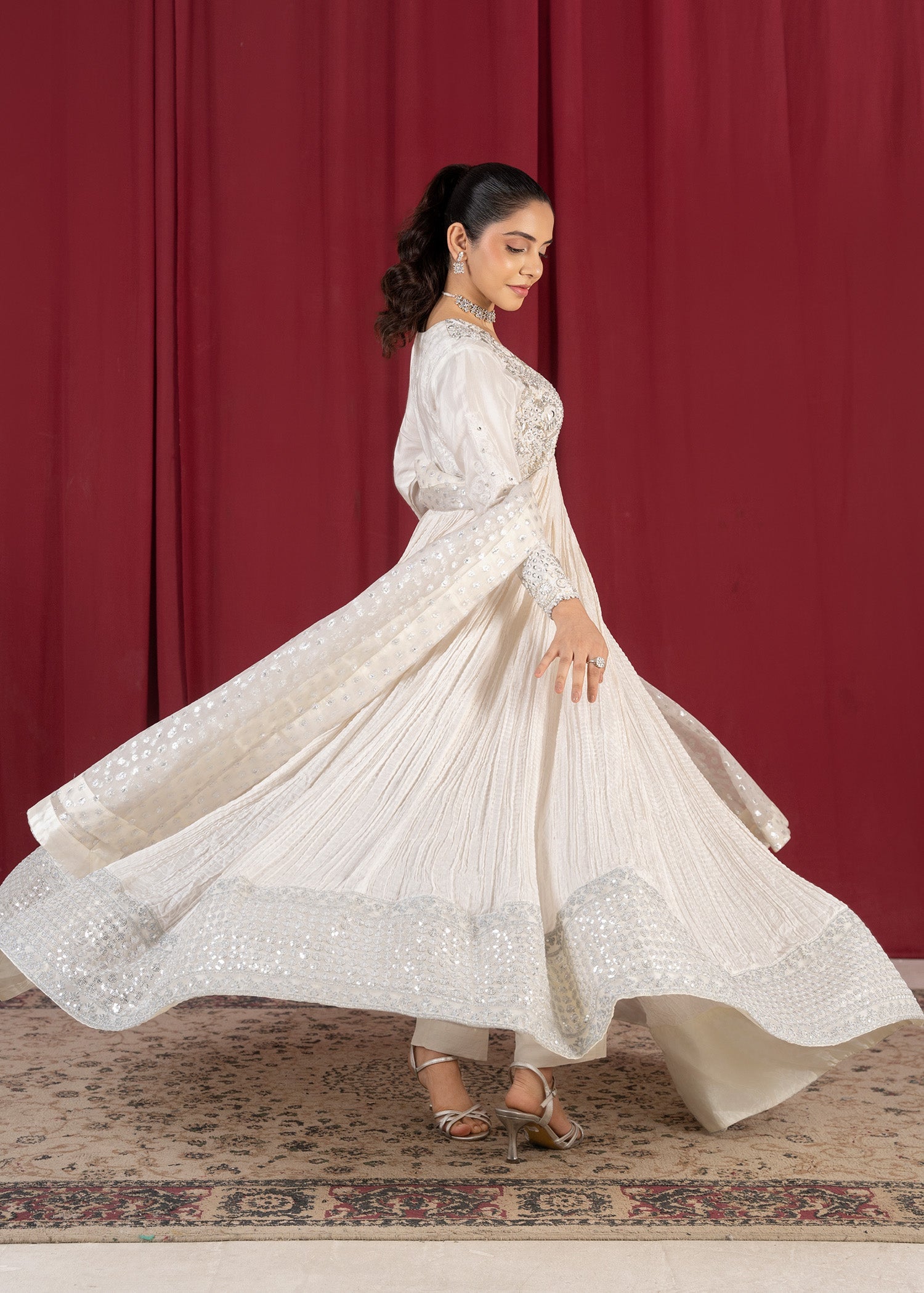 Embellished Ivory Pishwas with Straight Trouser Online in Dubai DXB UAE Abudhabi Meena Bazaar