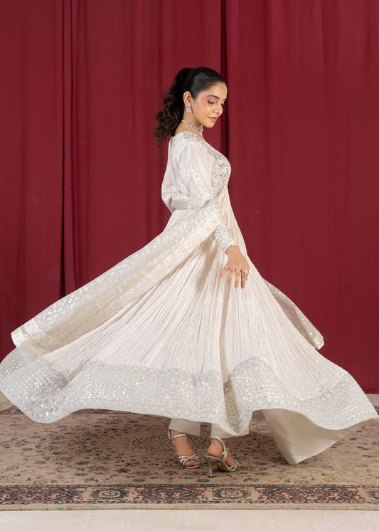 Embellished Ivory Pishwas with Straight Trouser Online in Dubai DXB UAE Abudhabi Meena Bazaar
