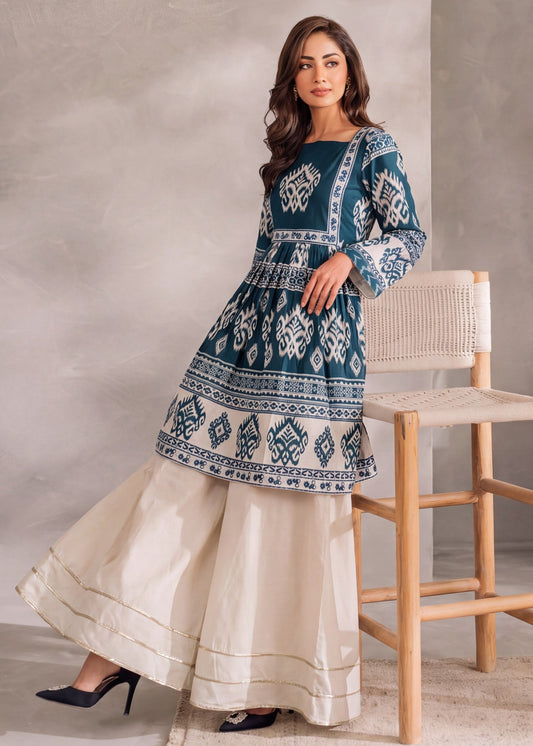 Embellished Ivory Steel Blue Lawn Sharara Online in Dubai DXB UAE Abudhabi Meena Bazaar