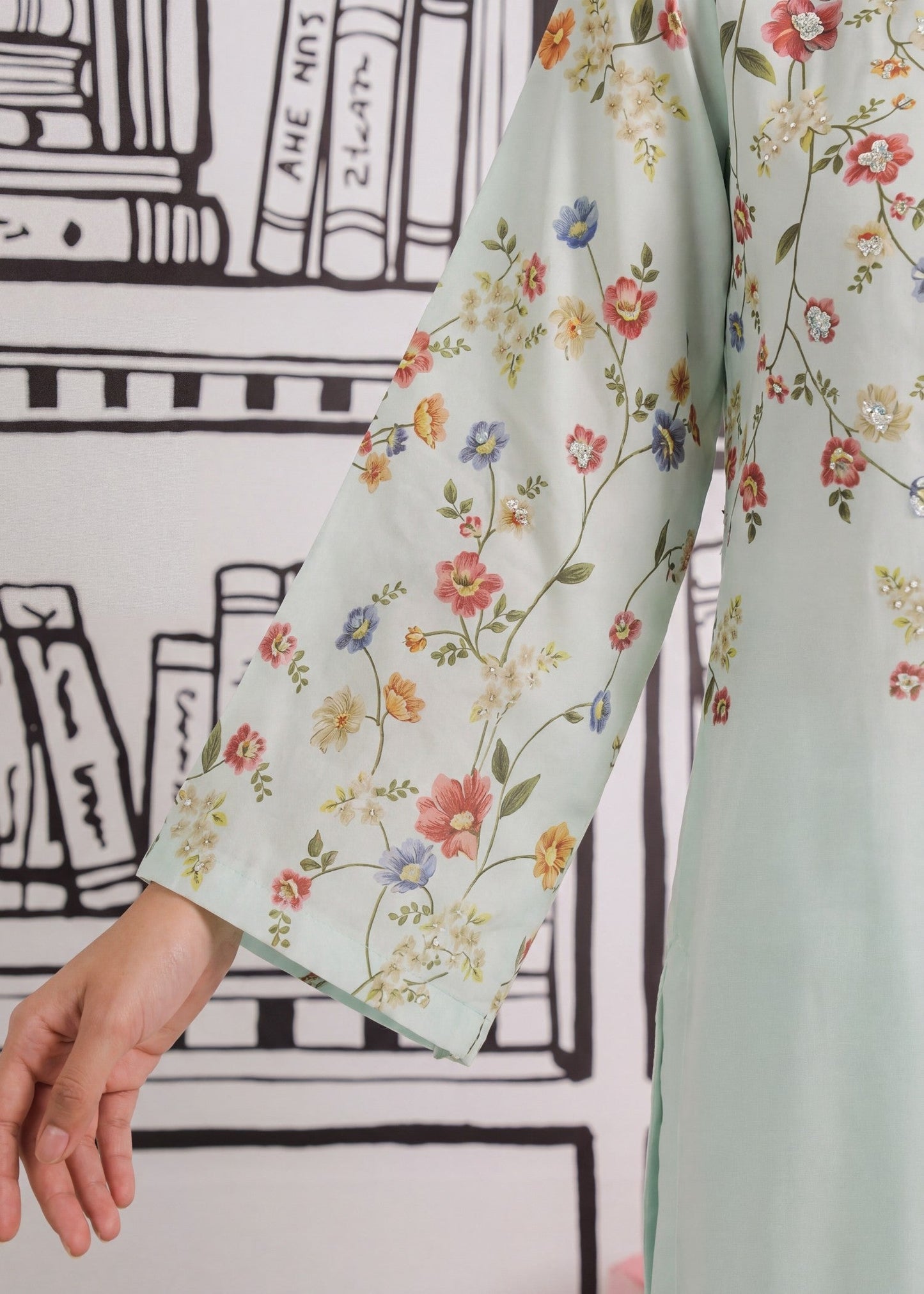 Embellished Kaftan Light Cyan Poly Silk Online in Dubai DXB UAE Abudhabi Meena Bazaar