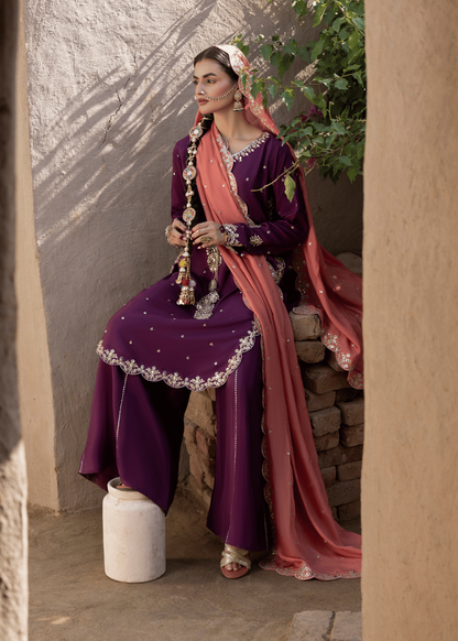 Embellished Korean Raw Silk Purple Suit Online in UK USA Canada