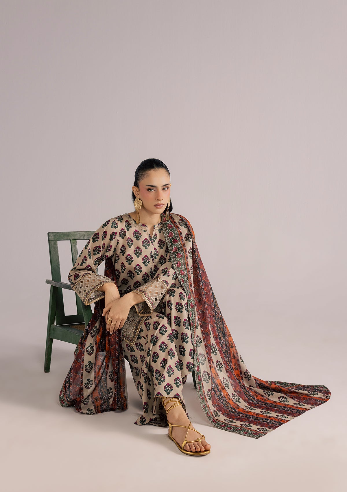 Embellished Lawn Beige Suit Online in Dubai DXB UAE Abudhabi Meena Bazaar