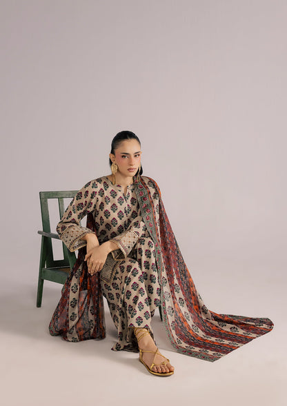 Embellished Lawn Beige Suit Online in Dubai DXB UAE Abudhabi Meena Bazaar