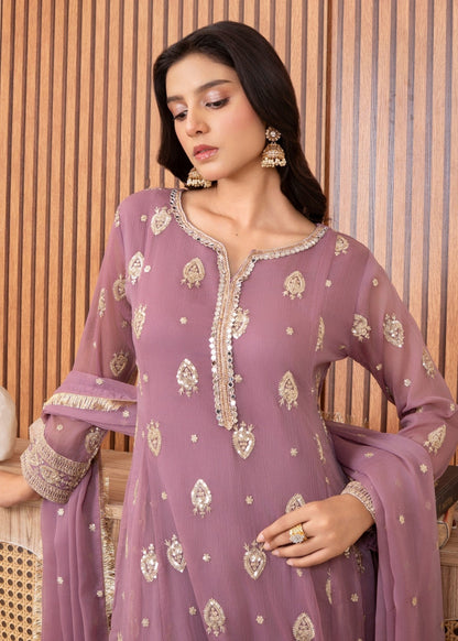 Embellished Lilac Chiffon Festive Wear Outfit Online in Sri Lanka India Australia