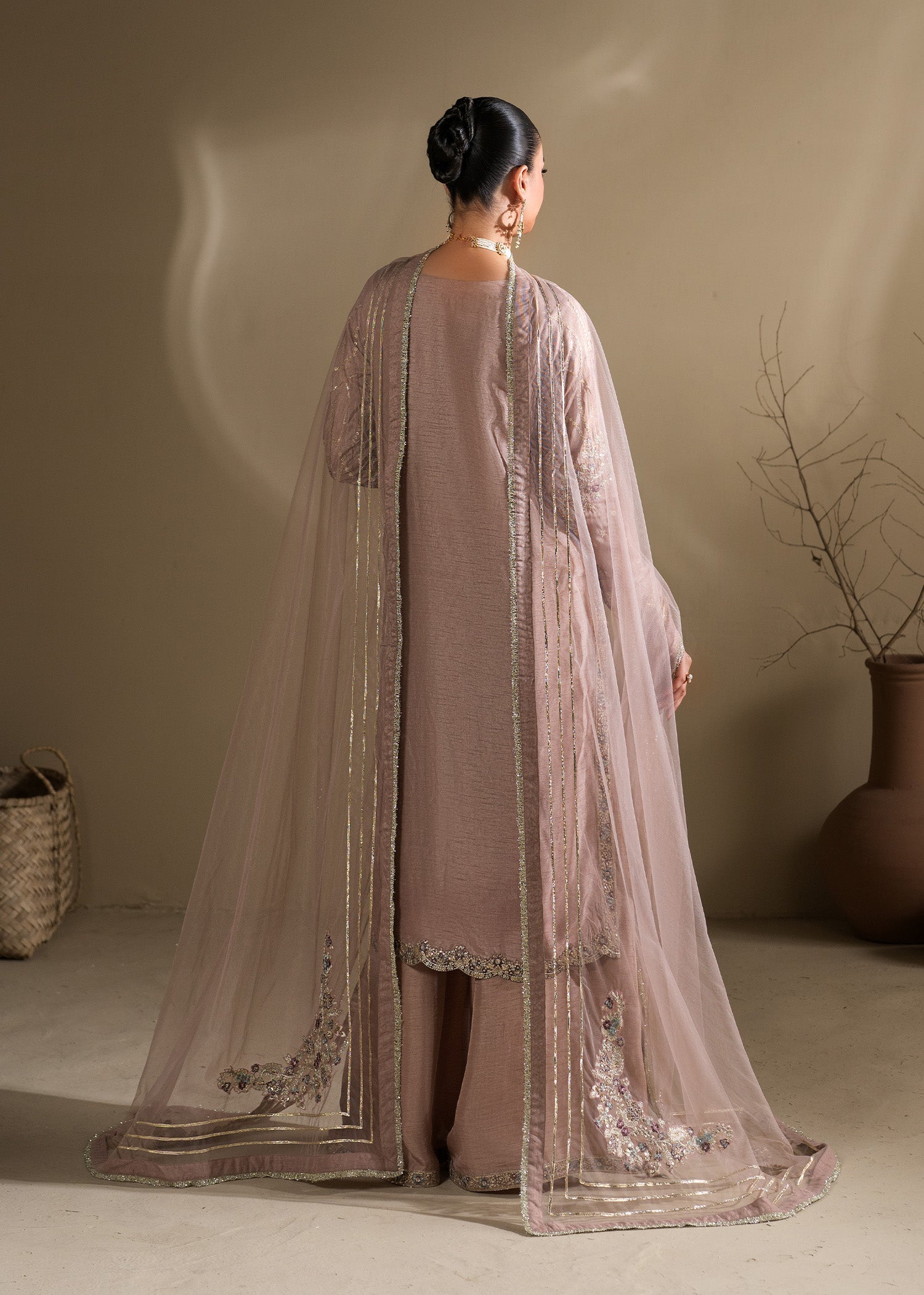 Embellished Lilac Raw Silk 3 Piece Suit Online in Dubai UAE Abudhabi Ajman Sharjah