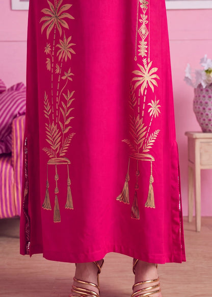 Embellished Linen Kaftan in Raspberry Pink Online in Dubai DXB UAE Abudhabi Meena Bazaar