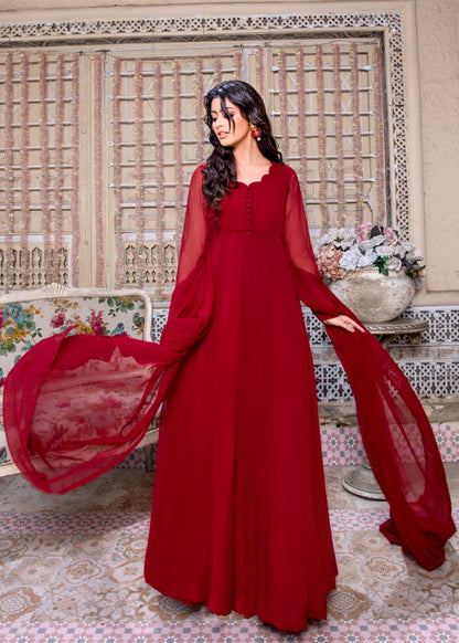 Embellished Maroon Chiffon Pakistani Gharara Suit Online in KSA Riyadh Saudi Arabia Oman Bahrain Qatar