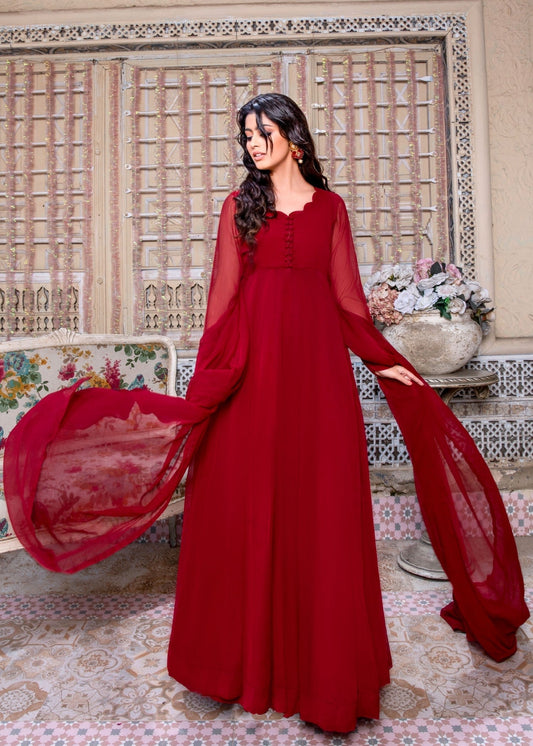Embellished Maroon Chiffon Pakistani Gharara Suit Online in KSA Riyadh Saudi Arabia Oman Bahrain Qatar
