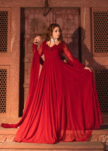 Embellished Maroon Chiffon Salwar Kameez Online in KSA Riyadh Saudi Arabia Oman Bahrain Qatar