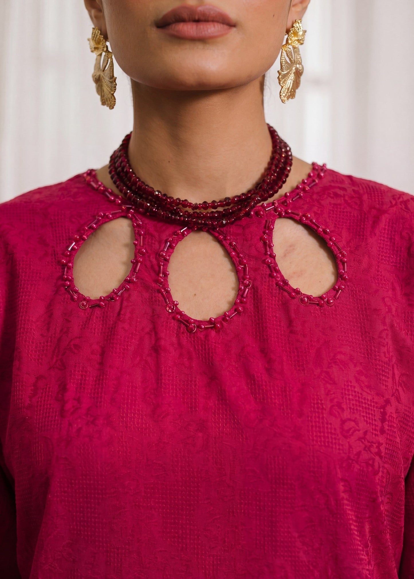 Embellished Maroon Textured Lawn Kurta Set Online in UK USA Canada