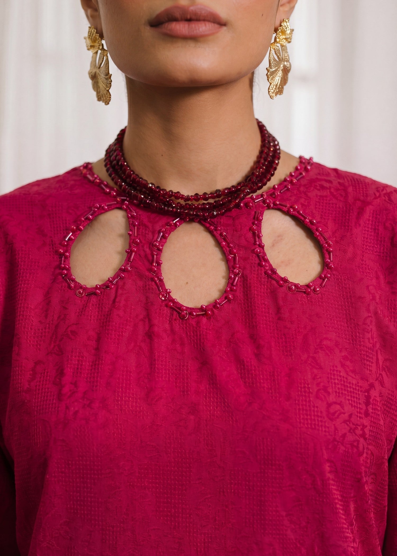 Embellished Maroon Textured Lawn Kurta Set Online in UK USA Canada